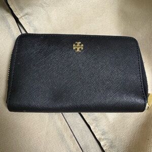 Tory Burch Black Leather Wallet with Gold Logo